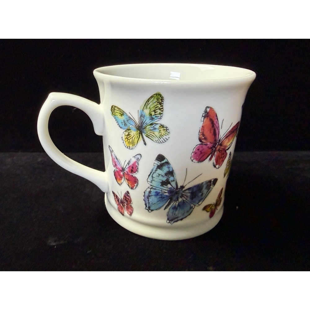 Cooksmart England Fine China Butterfly Mug White Watercolor Ceramic Coffee Cup